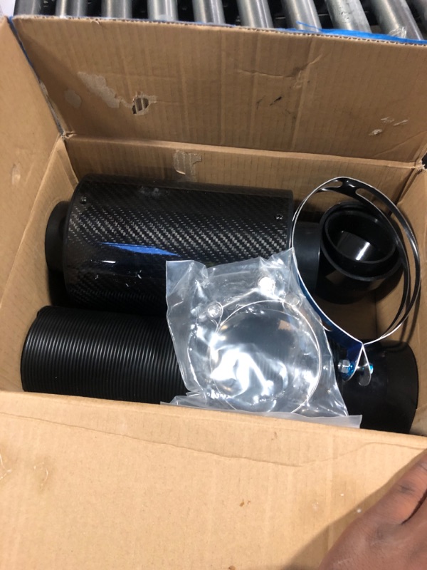 Photo 1 of Universal Induction Pipe Hose Kit Intake Air Filter, Universal Car 3" Carbon Fibre Cold Air Filter Feed Enclosed Intake Induction Pipe Hose Kit