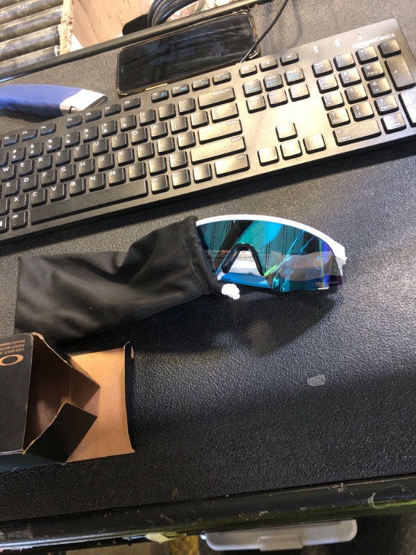 Photo 1 of Oakley OJ9015 Resistor Sweep Rectangular Sunglasses, Polished White/Prizm Sapphire, 28 mm