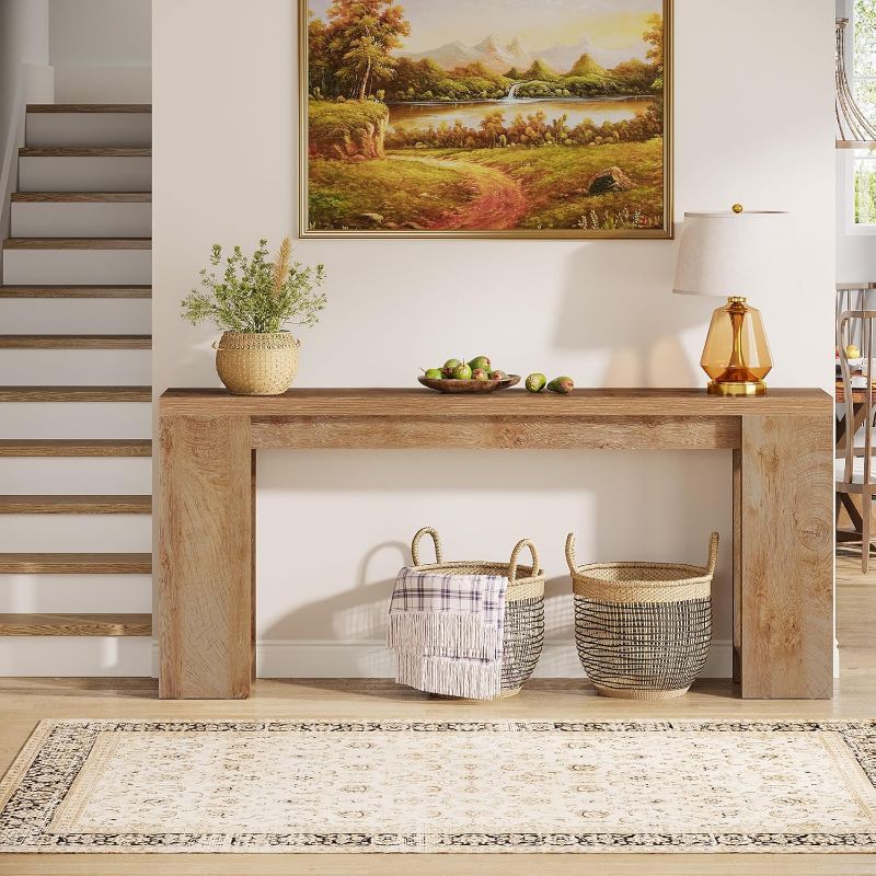 Photo 1 of Tribesigns 70.9-Inch Extra Long Console Table, Farmhouse Wood Sofa Table Behind Couch, Narrow Entryway Accent Table for Living Room, Hallway, Entrance, Foyer, Light Oak Brown
