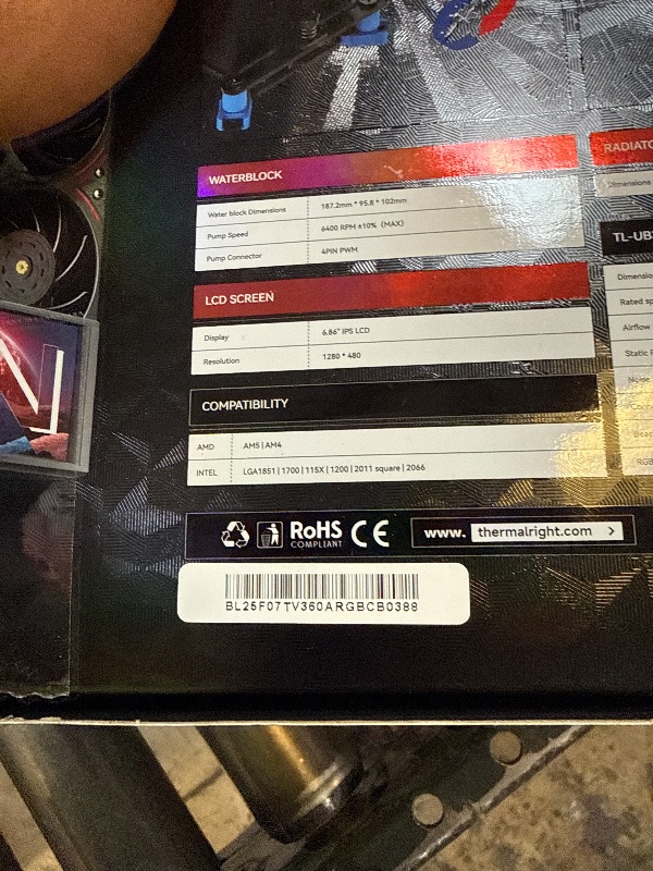 Photo 1 of Thermalright Trofeo Vision 360 ARGB Black CPU AIO Cooler,360mm Radiator, IPS LCD Screen with 1280x480 Resolution,for AM4/AM5,Intel LGA1851/1700,6.86in LCD Long Screen High Performance Radiator,Black