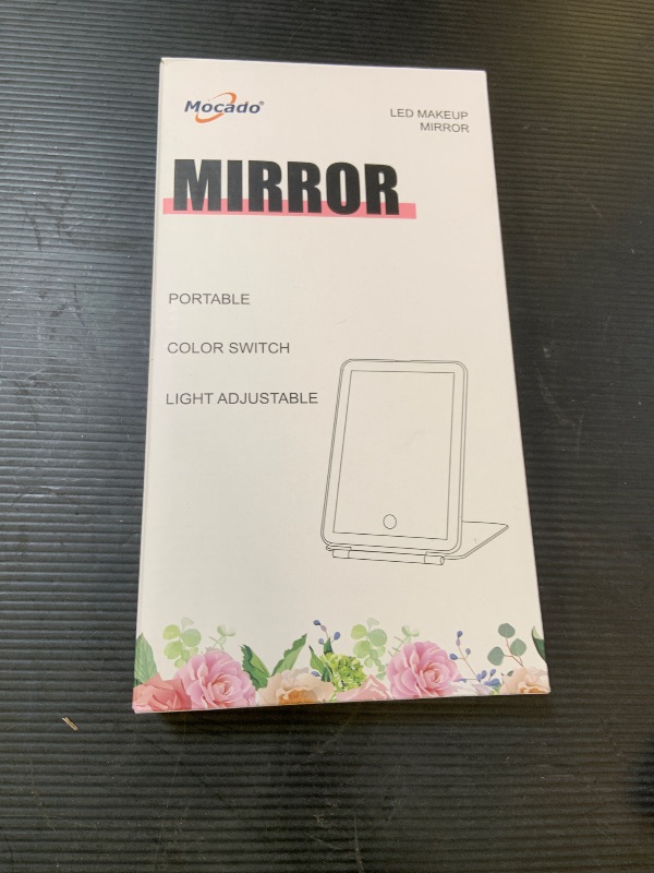 Photo 1 of LED Foldable Travel Makeup Mirror - 5x7 inches 3 Colors Light Modes USB Rechargeable Touch Screen, Portable Tabletop Cosmetic Mirror for Travel, Cosmetic, Office (White)