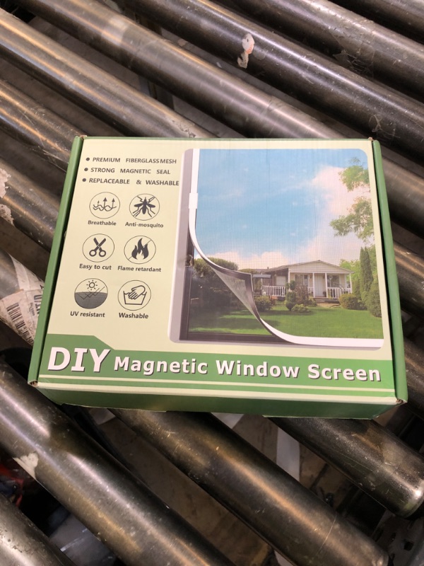Photo 1 of HOFUDON Window Screen Adjustable Magnetic Window Screen Replacement Max 47” x 75”, DIY Fiberglass Mesh Window Screens for House Windows White Frame Grey Mesh