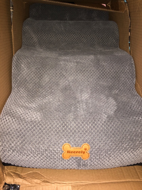 Photo 1 of Dog Stairs to high beds, 3-step dog stairs for dogs to get on bed couch high 16"-20 inch, dog pet stairs for small large dogs cats climbing to bed, Non-Slip balanced doggy Grey (23.7*15.8*15.8 IN 33D)