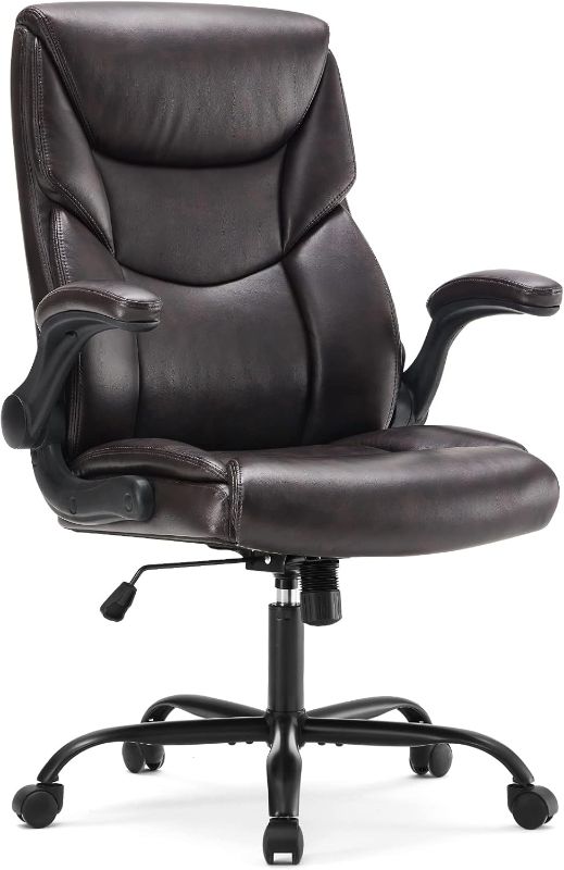 Photo 1 of Sweetcrispy Computer Gaming Chair, Ergonomic High Back Heavy Duty Task Desk Office Chairs with Wheels, Flip-up Arms, Adjustable Height, PU Leather, Brown
