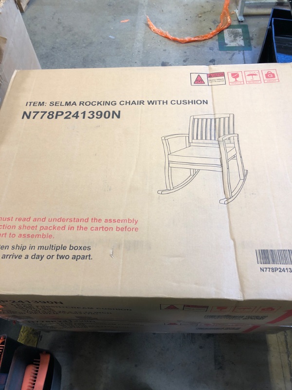 Photo 1 of Outsunny Outdoor Rocking Chair with Cushion, Acacia Wood Patio Rocker for Backyard, Patio, Home, Teak Tone
