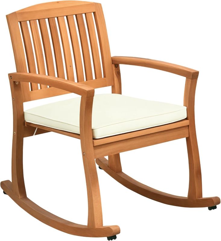 Photo 1 of Outsunny Outdoor Rocking Chair with Cushion, Acacia Wood Patio Rocker for Backyard, Patio, Home, Teak Tone
