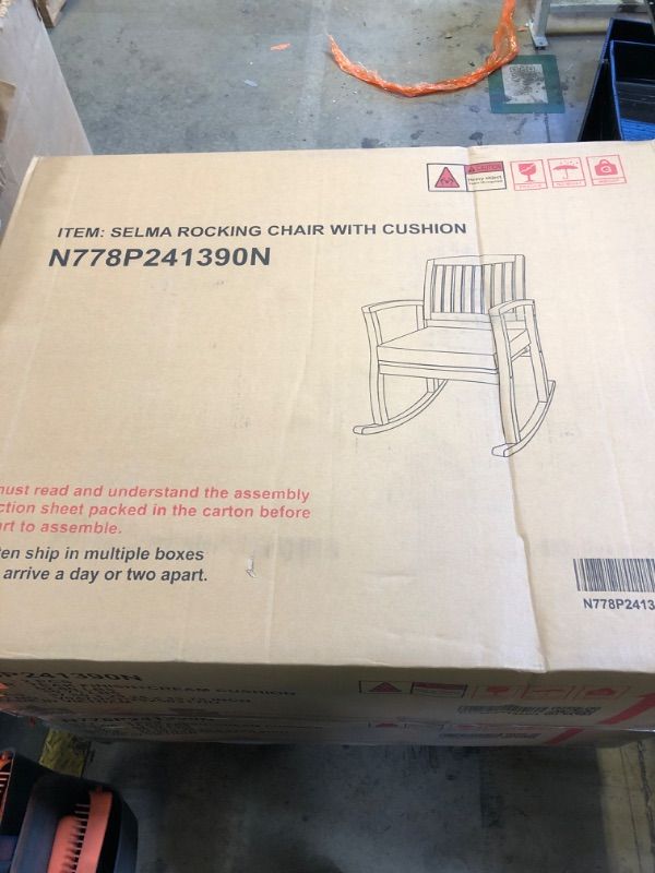 Photo 1 of Outsunny Outdoor Rocking Chair with Cushion, Acacia Wood Patio Rocker for Backyard, Patio, Home, Teak Tone
