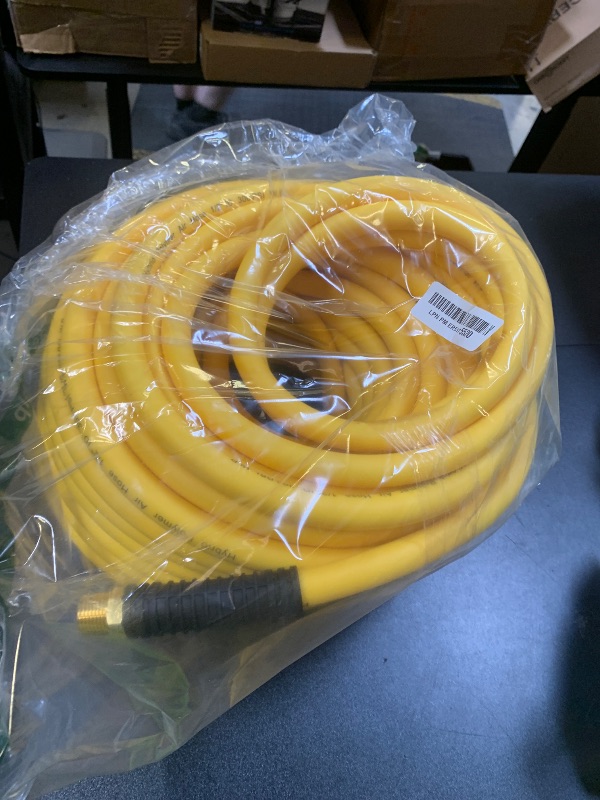 Photo 1 of 1/2 Inch x 100ft. Hybrid Air Hose with 1/2 in. MNPT Ends and Bend Restrictors, 3PCS 1/2” Air Coupler and Plug Kit, Air Compressor Hose Fittings and Accessories