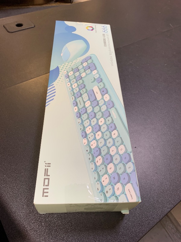 Photo 1 of Wireless Keyboard and Mouse Combo, Colorful Ergonomic Full Size Retro Low-Noise Keyboard with Cute keycaps, Compatible with Windows, PC, Perfer for Home and Office Keyboards (Blue)