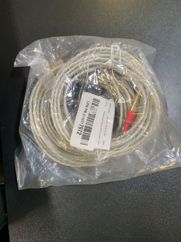 Photo 1 of Mygatti 2 Pack 16/2 Speaker Flat Wire Cable with Banana Tip Plugs 15 FT, 16 Gauge AWG Wire, Tinned OFC Copper, Transparent Jacket with Yellow Polarity Marker, for Indoor & Outdoor, Hi-Fi