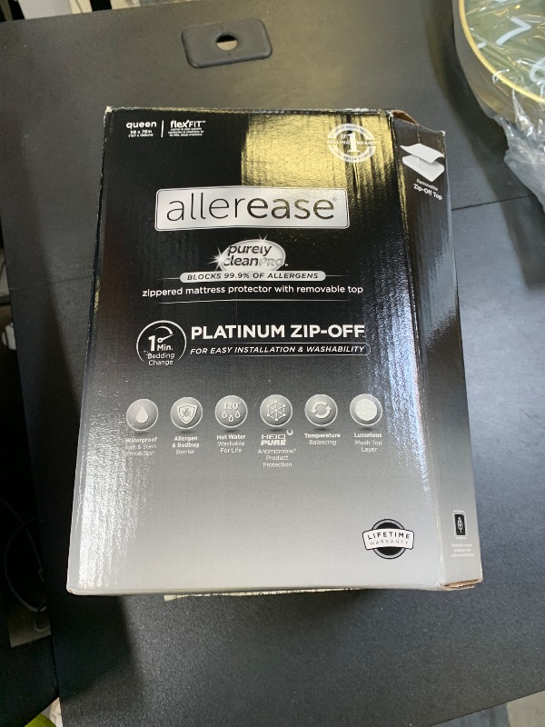 Photo 1 of AllerEase Platinum Zip-Off Top Waterproof Mattress Protector Queen Size 360 Degree Zipper Allergen Barrier Temperature Balancing Luxurious Plush Top Separately Machine Washable Mattress Cover (White)