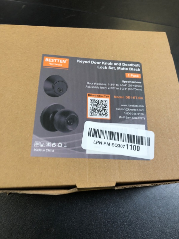 Photo 1 of BESTTEN Keyed Alike Exterior Door Knob with Key Lock and Deadbolt, All Keyed Same, Matte Black Entry Door Knobs with Lock and Keys for Entrance and Front Door