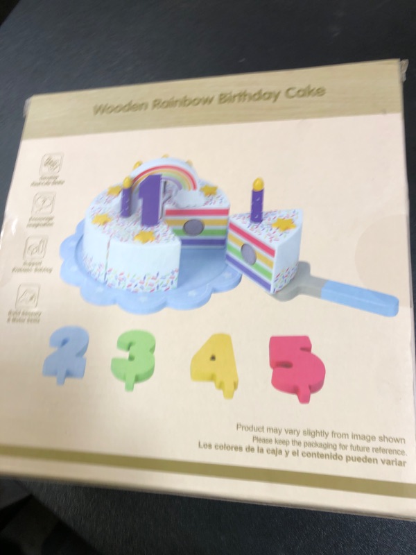 Photo 1 of WoodenEdu Pretend Play Food for Toddlers 2-5,Wooden Birthday Fake Cake with Candles and Numbers,Tea Party Learning Kitchen Gift Toys for Boys Girls (Rainbow Cake)