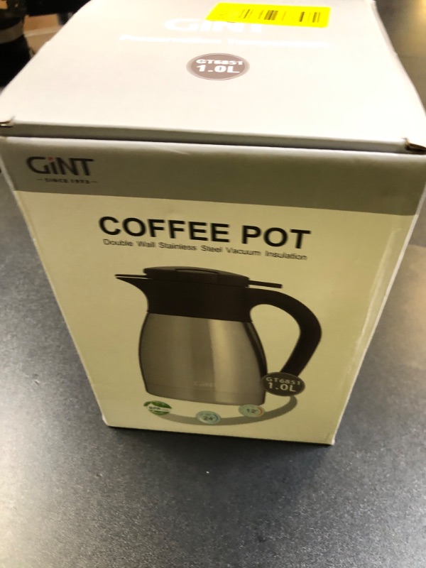 Photo 1 of GiNT 34Oz Thermal Coffee Carafe, Insulated Stainless Steel Coffee Carafes for Keeping Hot/Double Walled Vacuum Coffee Carafe (Silver, 1L)