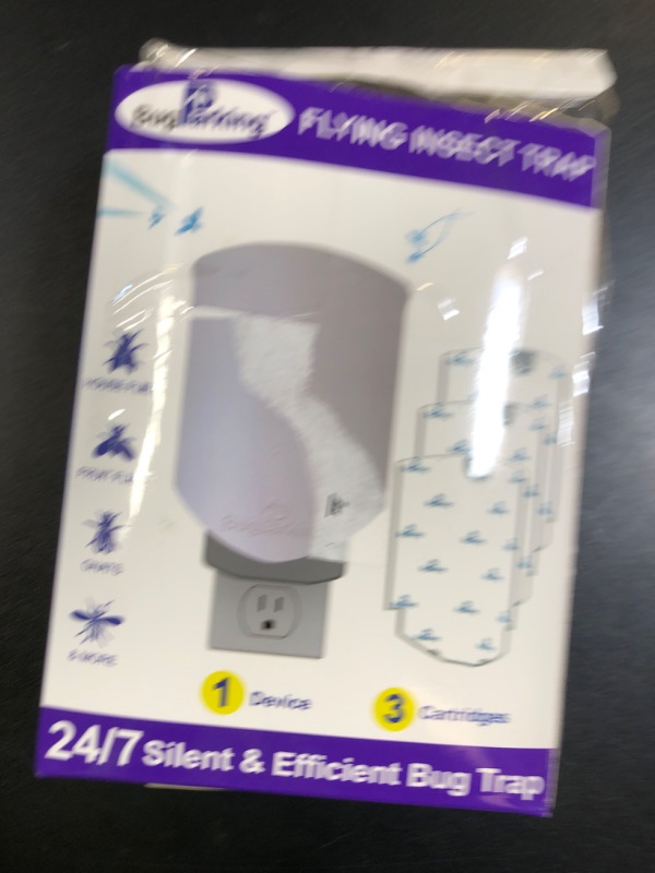 Photo 1 of Flying Insect Trap for Indoors: Light Trap Captures Fruit Flies, Gnats, and Houseflies, BUG PARKING 1 Device and 3 Refills Silent Bug Catcher with UV Light for Indoor-Plants, Kitchen