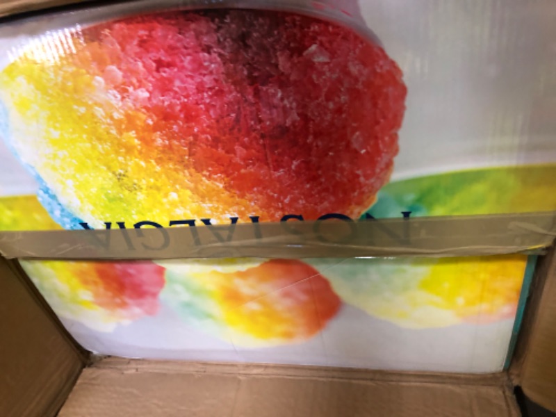 Photo 1 of Nostalgia Snow Cone Shaved Ice Machine - Retro Cart Slushie Machine Makes 48 Icy Treats - Includes Metal Scoop, Storage Compartment, Wheels for Easy Mobility - White, Blue