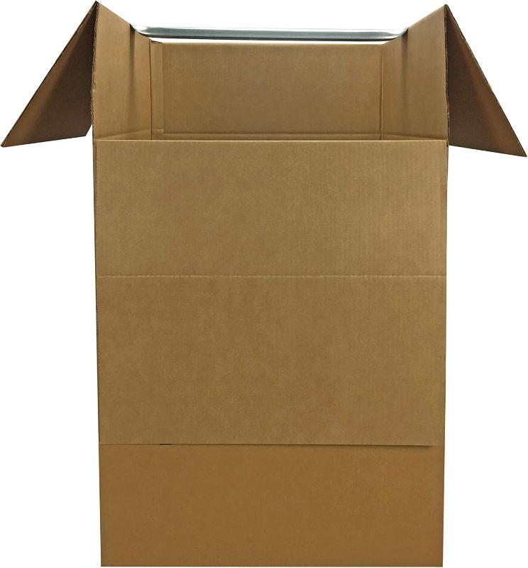 Photo 1 of Amazon Basics Wardrobe Clothing Moving Boxes with Bar, 6 Pack, Brown, 24" x 24" x 40"
