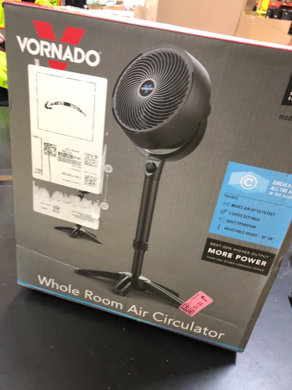 Photo 1 of Vornado 683 Medium Pedestal Whole Room Air Circulator Fan, 3 Speed Control, Adjustable Standing Height, 32 to 38 Inches, Powerful Pedestal Standing Fan for Bedroom and Home, Quiet Floor Fans, Black