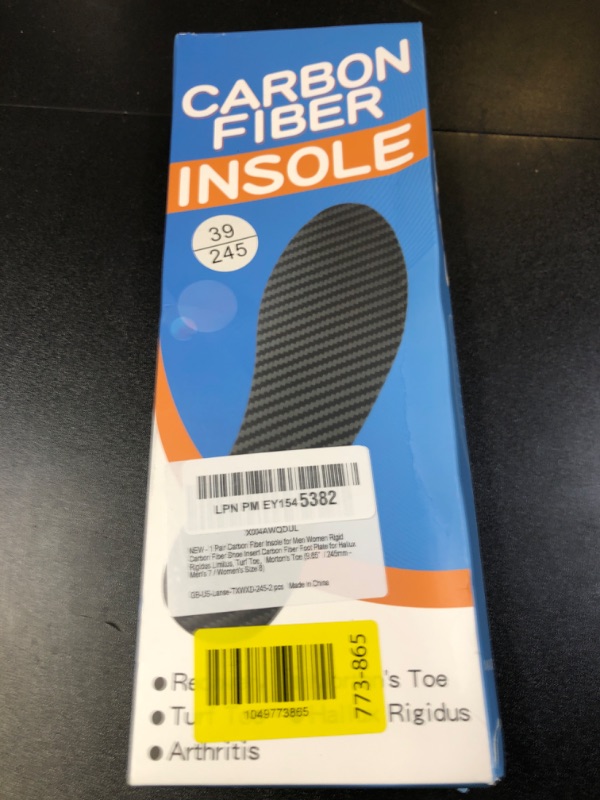 Photo 1 of 1 Pair Carbon Fiber Insole for Men Women Rigid Carbon Fiber Shoe Insert Carbon Fiber Foot Plate for Hallux Rigidus Limitus, Turf Toe?Morton's Toe (9.65” / 245mm - Men's 7 / Women's Size 8)