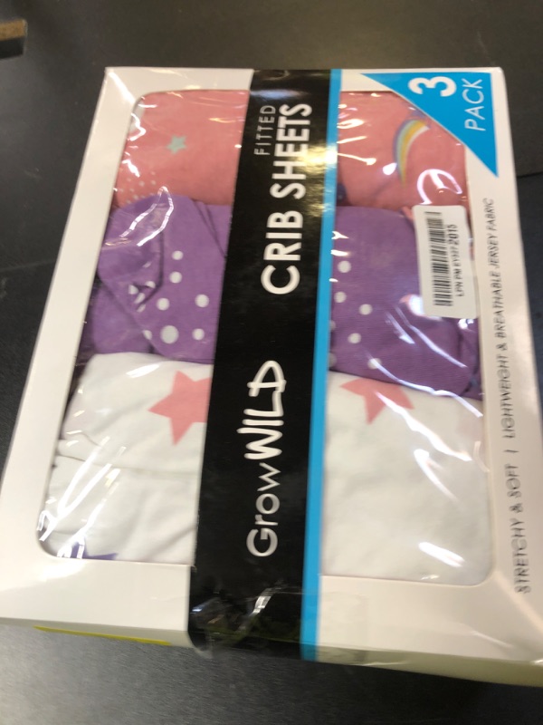 Photo 1 of GROW WILD Unicorns & Rainbows Fitted Crib Sheets Girl (3 Pack) - Soft Jersey Cotton Fitted Sheet, Toddler Bed Mattress & Baby Crib Bedding Set for Girls, Baby Girl Nursery Crib - Pink, Purple & White