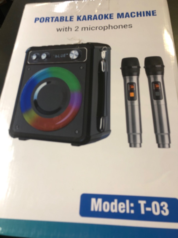 Photo 1 of VOSOCO Karaoke Machine, Portable Bluetooth Karaoke Speaker with 2 Wireless Microphones, PA System for Adults Kids with LED Lights, Supports FM/AUX/USB/TF for Home Party