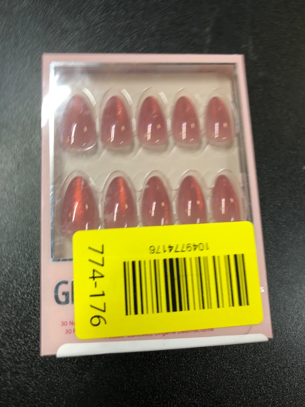 Photo 1 of Glamnetic Press On Nails - Rose | Short Almond Rosy-Pink Nails with a Mesmerizing Metallic Finish | 15 Sizes - 30 Nail Kit with Glue