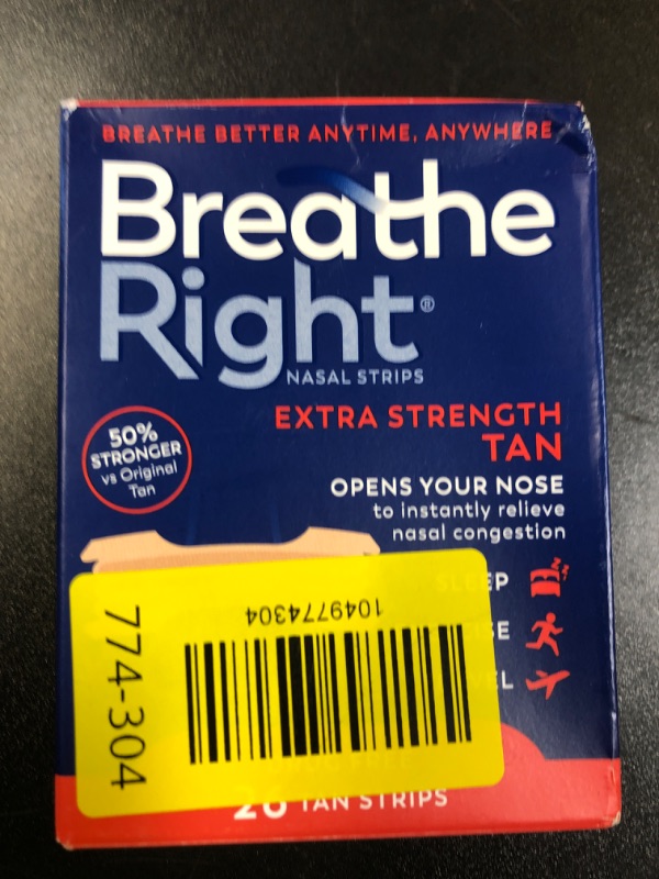Photo 1 of Breathe Right Nasal Strips Extra Strength Tan Nasal Strips Help Stop Snoring Drug-Free Snoring Solution & Instant Nasal Congestion Relief Caused by Colds & Allergies 26ct