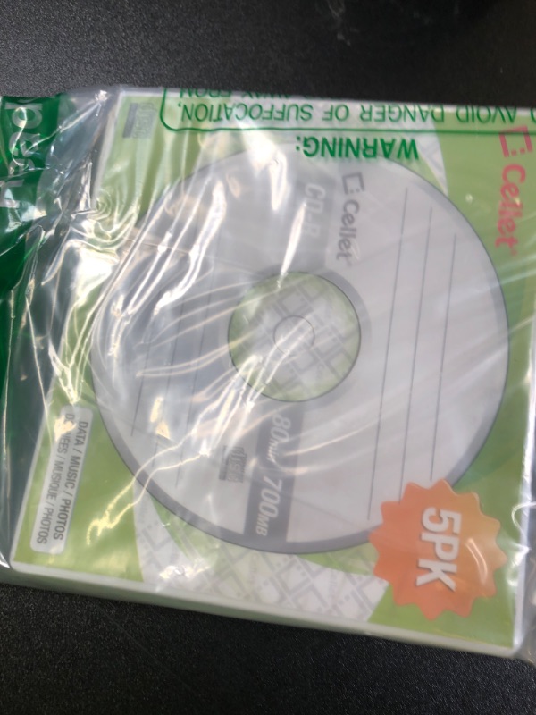 Photo 1 of Cellet CD-R 5-Pack – 700MB 80-Minute Blank Discs, 52X Speed for Data, Music, and Photo Recording
