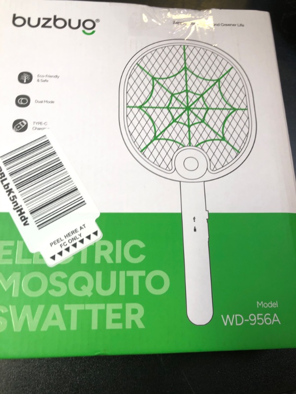 Photo 1 of Buzbug Electric Fly Swatter, Type-C Rechargeable Mosquito Swatter, Foldable, Dual Handheld and Auto Zap Mode, 3800V Powerful Instant Bug Zapper Racket, Mosquito Bat for Indoor Outdoor Camping -WD956A