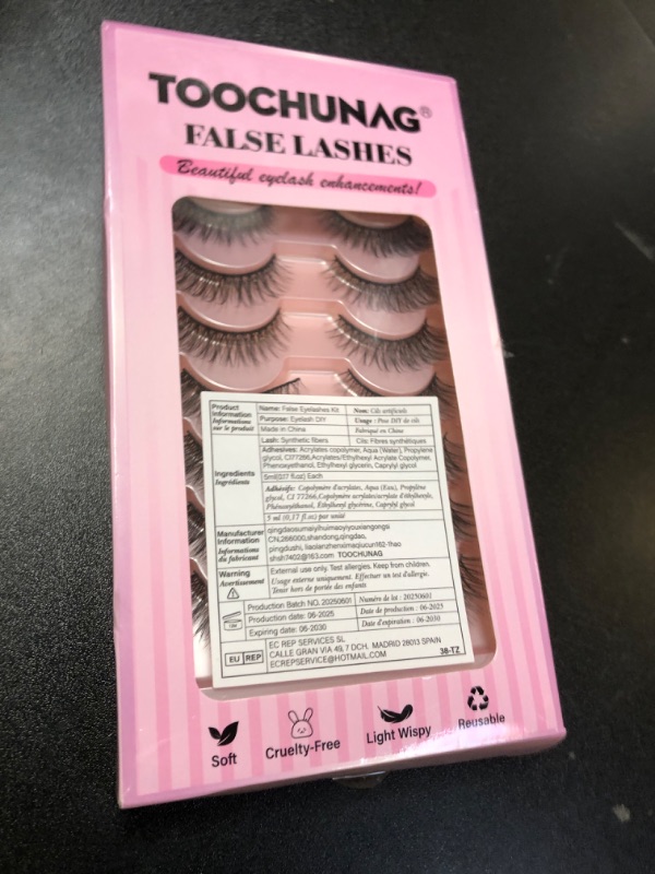 Photo 1 of Natural Lashes Kit with Lash Glue 3D False Eyelashes Wispy 12mm Short Cat-Eye Lashes with 5ML Clear Eyelash Glue 9 Pairs Fake Eyelashes with Glue by TOOCHUNAG