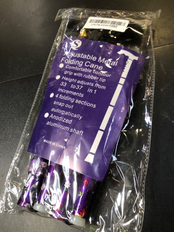 Photo 1 of Walking Cane ATMTV Cane for Woman | Mobility & Daily Living Aids | 5-Level Height Adjustable Walking Stick | Comfortable Plastic T-Handle Portable Folding Cane with Replace Tip Purple Flower