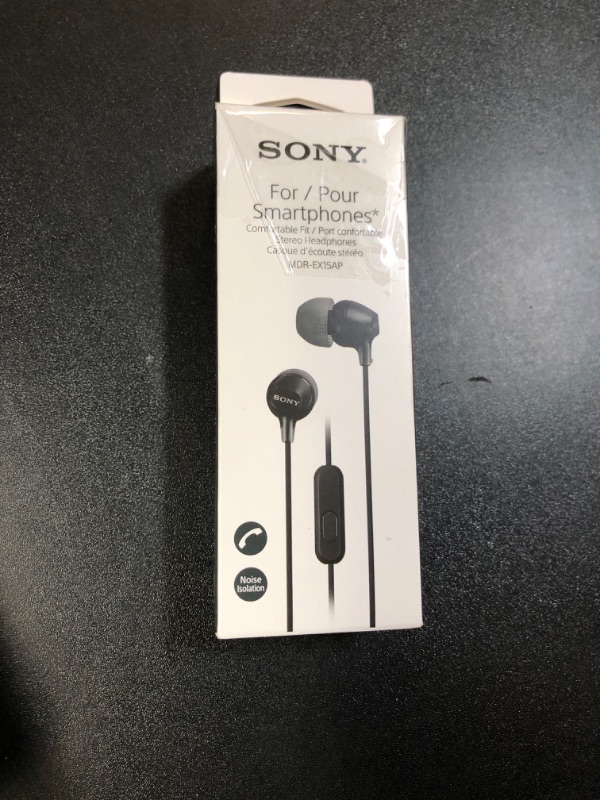 Photo 1 of Sony MDREX15AP In-Ear Earbud Headphones with Mic, Black (MDREX15AP/B)