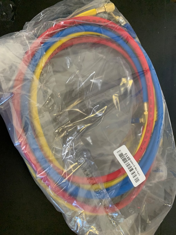 Photo 1 of KlenzMate Upgrade 29986 Plus II 1/4" HVAC Hose with Compact Ball Valve, 72", Refrigerant Hose with Standard 1/4" Flare Fittings, for Common Refrigerants, R410a/ R134a/ R22, Yellow/Red/Blue (3 Pcs)