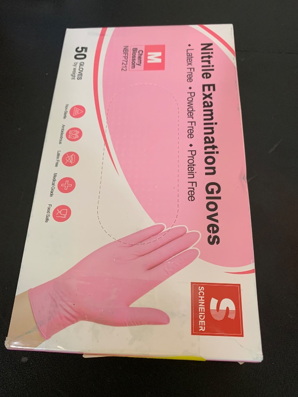 Photo 1 of Schneider Nitrile Exam Gloves, 4-mil Medical Gloves Disposable Latex Free, Powder Free, Food Safe Glove for Cooking, Cleaning, Examination, Cherry Blossom, Medium, 50-ct Box