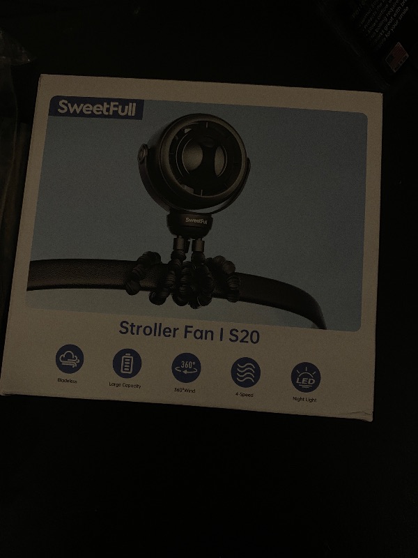 Photo 1 of SWEETFULL Baby Stroller Fan - 4000mAh Rechargeable 4-Speed Quiet with LED Display & Night Light, Mini Portable 360° Clip On Safe Fan for Car Seat, Crib, Travel - Black