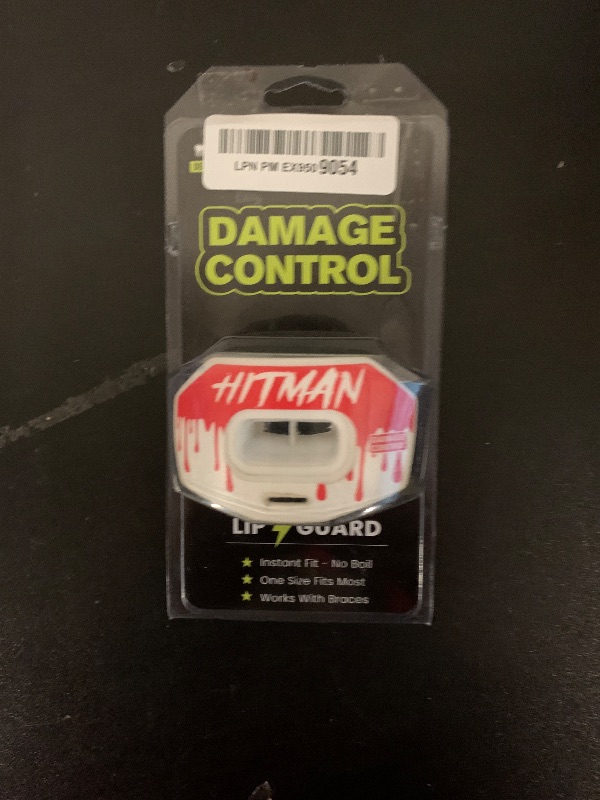 Photo 1 of DAMAGE CONTROL Youth Football Mouth Guard – Breathable No Boil Mouthpiece, Protects Lips & Teeth, Works with Braces, Includes Helmet Strap – Sports Gear & Accessories (Hitman)