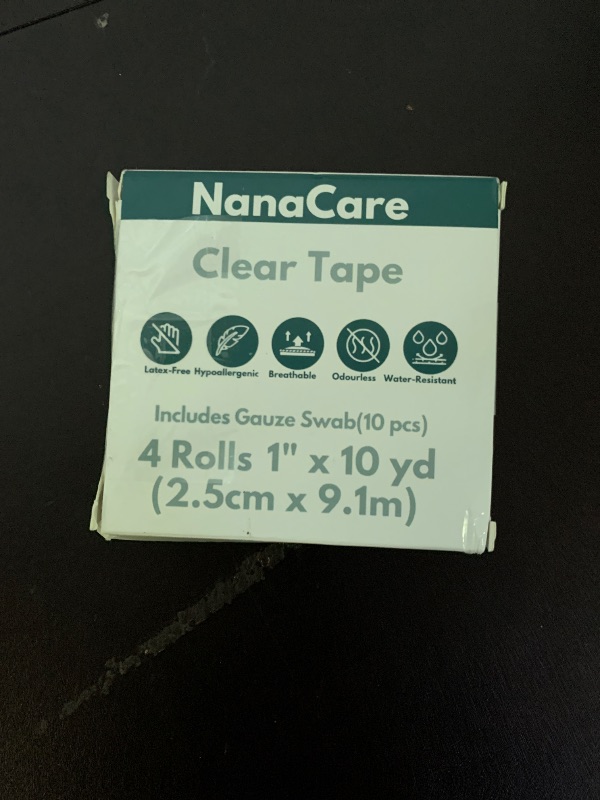 Photo 1 of NanaCare Hypoallergenic Transparent Surgical Tape 1 inch x 10yd |4 Rolls Waterproof,Clear| Medical Tape for Skin, Dressings and Face| First Aid Bandage Tape for Sensitive Skin