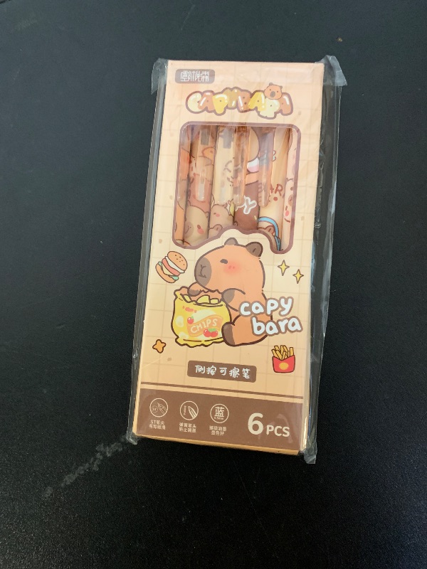 Photo 1 of MOZXIRZ 6 Pcs Cute Erasable Retractable Pens - Erasable Gel Ink Pens with Cartoon Capybara Design, 0.5mm Fine Point Blue Ink, Perfect for Office, School, Women, Girls, Boys