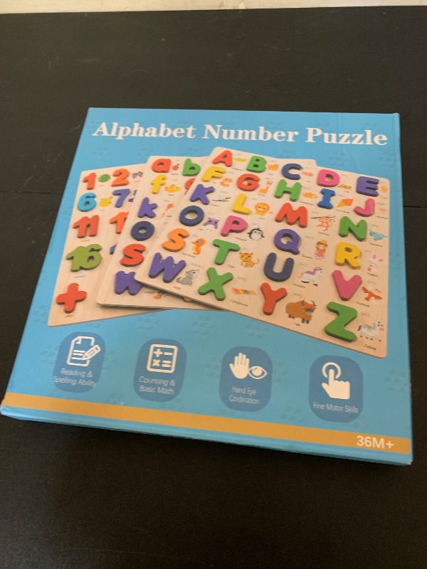 Photo 1 of XJYQJD Wooden Alphabet Puzzle for Toddlers, 3 in 1 Lower Case Letter Puzzles ABC Uppercase & Lowercase & Number Puzzle Set for Preschoolers Kids Ages 3-5 Alphabet Learning Educational Toy