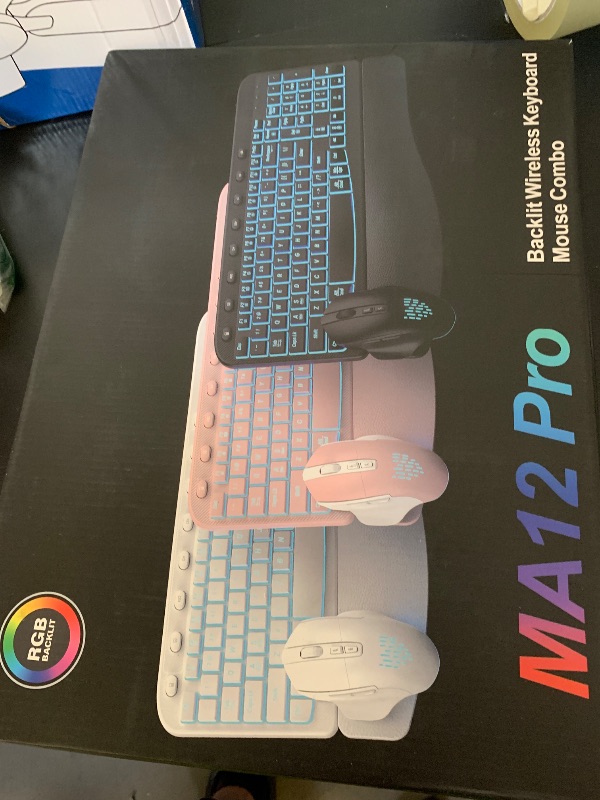 Photo 1 of SABLUTE Ergonomic Wireless Keyboard and Mouse Combo - Wave Keyboard with Soft Leather Wrist Rest, Resistant Keys, RGB Backlit Rechargeable Set for PC/Mac/Chromebook (Black)