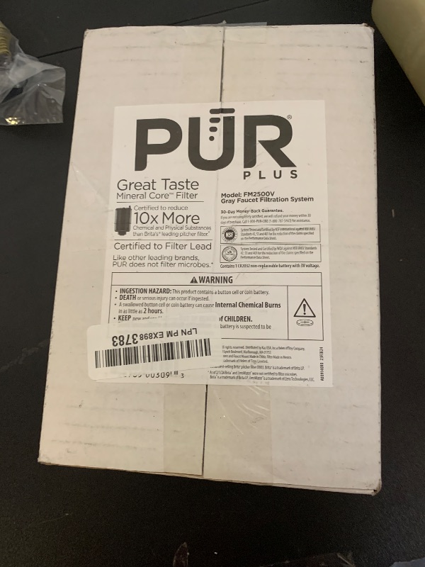 Photo 1 of PUR Plus Vertical Faucet Mount Water Filtration System, Lead-Reducing Water Filter For Sink Faucet, Easy Install, 100 Gallons, Compatible with Sinks with External Aerators, Grey
