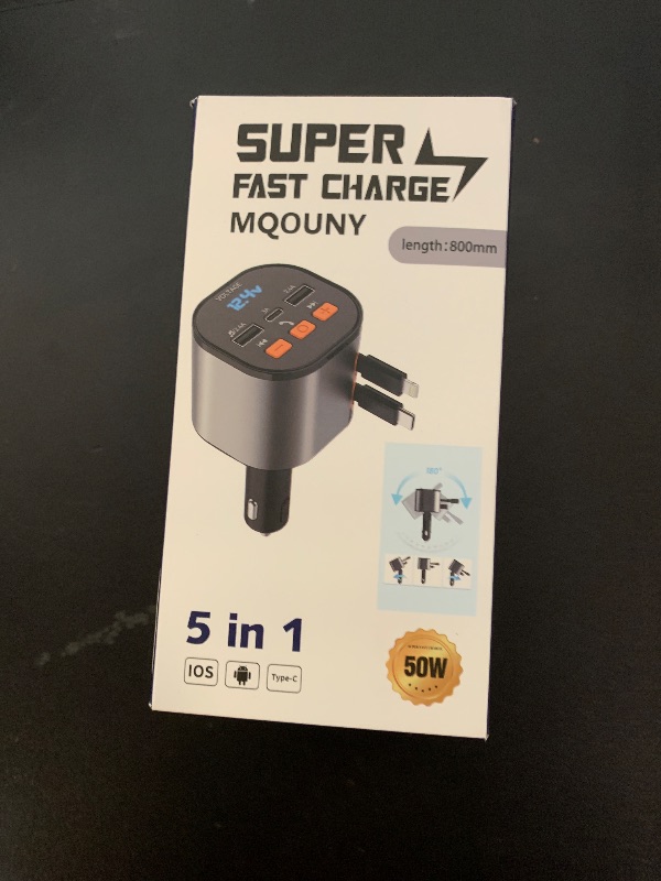 Photo 1 of Retractable Car Charger,5 in 1 Fast Cars Phone Charger 90W,Bluetooth 5.3 FM Transmitter Adapter,Handsfree Call,2 Retractable Cables and USB Chargers for iPhone17/16 15/14/13