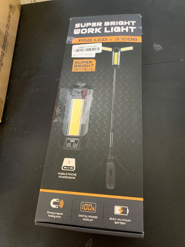 Photo 1 of Rechargeable Camping Light with Stand, Outdoor LED Cordless Work Light with Portable Telescopic Bracket, 6AH Battery, 2000 Lumen Construction Lights with Carrying Bag