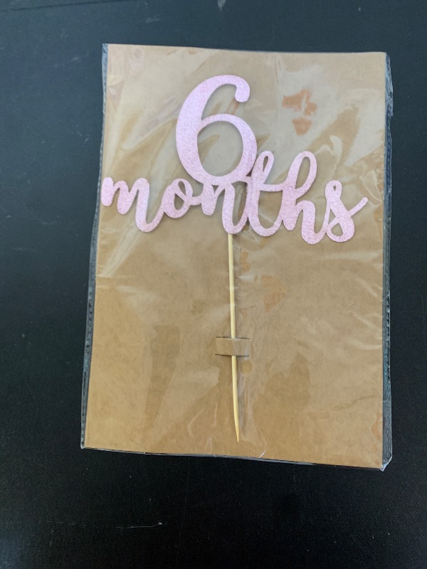 Photo 1 of 6 Months Cake Topper - Golden Glitter 1/2 Birthday Cake Decorations, Perfect for Baby Shower/Gender Reveal Party/Baby Party Photo Booth Props (Pink)