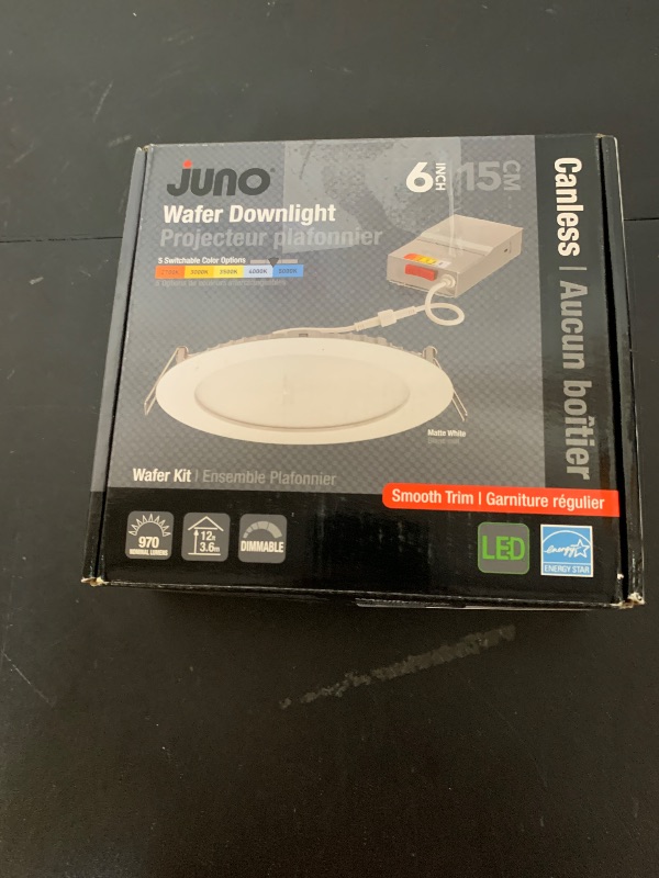 Photo 1 of Juno LED Recessed Lights 6 Inch Round Wafer Downlight, 5-in-1 Switchable White Color Temperature, 120 Volts, 6-Inch Ultra-Thin Flat Trim, Matte White (WF6 SWW5 90CRI MW M6)