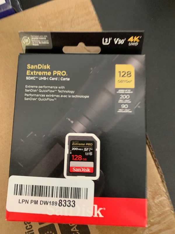 Photo 1 of SanDisk 128GB Extreme PRO SDXC UHS-I Memory Card - C10, U3, V30, 4K UHD, SD Card - SDSDXXD-128G-GN4IN