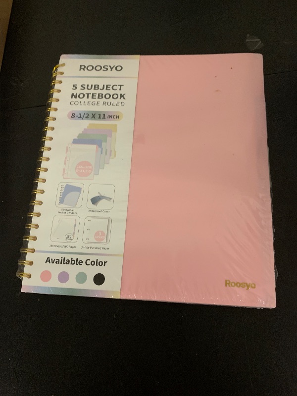Photo 1 of Aesthetic 5-Subject Notebook College Ruled with 5 Movable Tab Dividers & Pockets, 150 Sheets, 3-Hole Punched, Spiral Notbook, Plastic Cover, Fits 8.5"x11", 68gsm Paper, Includes Writable Stickers – Cute School Journal or Office Supplies, Pink
