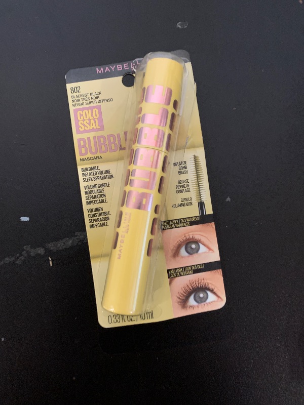 Photo 1 of Maybelline The Colossal Bubble Washable Mascara, Buildable Mascara Volume and Length Formula for Bold, Separated Lashes, Blackest Black, 1 Count