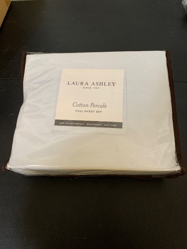 Photo 1 of Laura Ashley - Full Bed Sheets, Crisp & Cool Cotton Percale Bedding with Matching Pillowcase, Lightweight Bed Set, Oeko-Tex Certified (Miranda Green)