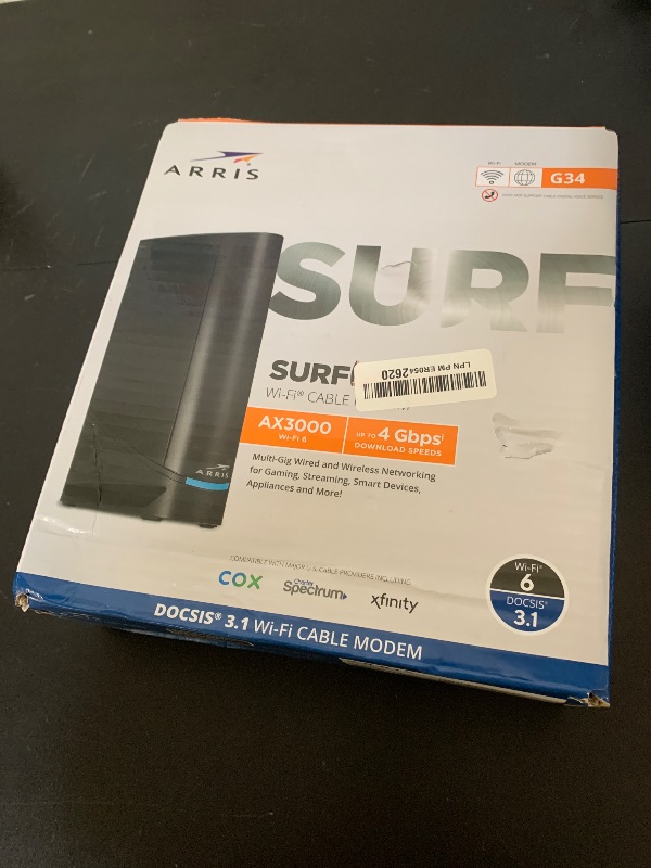Photo 1 of ARRIS (G34) - Cable Modem Router Combo - Fast DOCSIS 3.1 Gigabit WiFi 6 (AX3000), Approved for Comcast Xfinity, Cox, Spectrum & More, 1 Gbps Max Internet Speeds